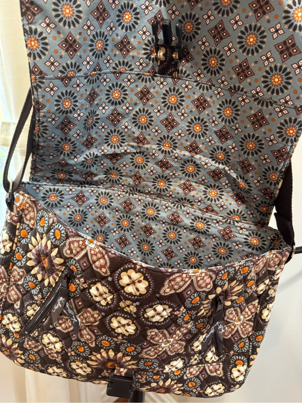 Vera Bradley Quilted Messenger Bag in Brown Cream Floral Laptop Shoulder